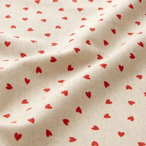 Decor Fabric Half Panama scattered mini hearts – natural/red, 