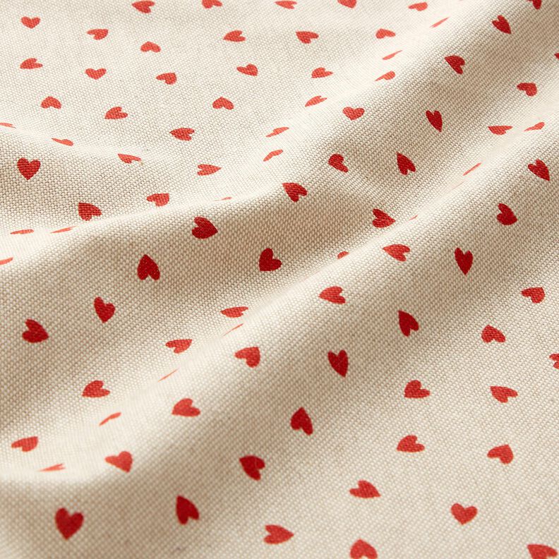 Decor Fabric Half Panama scattered mini hearts – natural/red,  image number 2