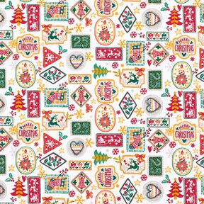 Cotton Poplin Christmas Pictures – white/carmine, 