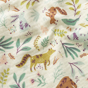 Double Gauze/Muslin forest animals floral – offwhite, 