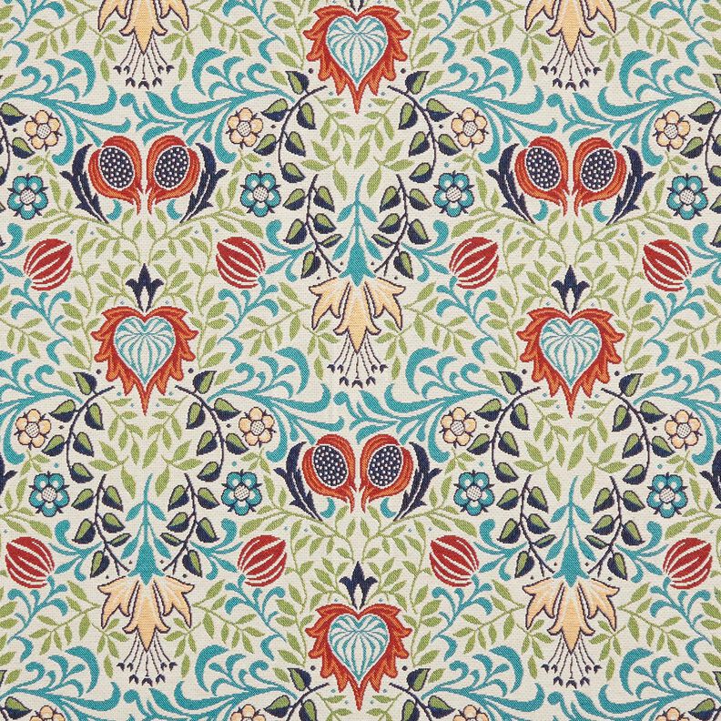 Decor Fabric Tapestry Fabric symmetrical tendrils – light beige/turquoise, image number 1