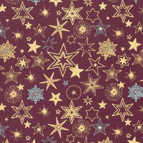 Cotton Poplin Large Stars – merlot/gold, 