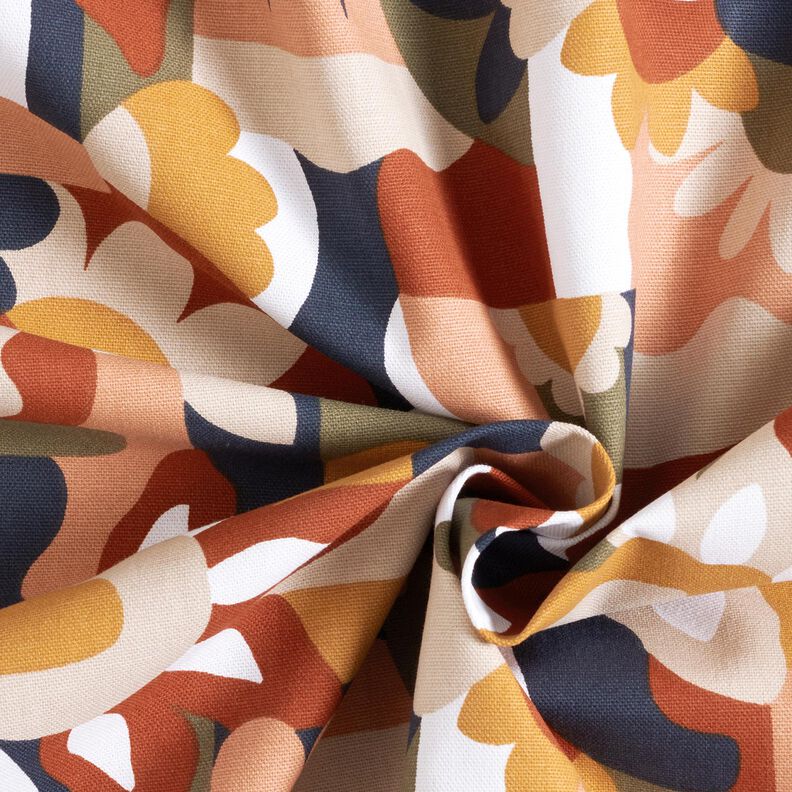 Decor Fabric Half Panama abstract retro flowers – white/copper,  image number 3