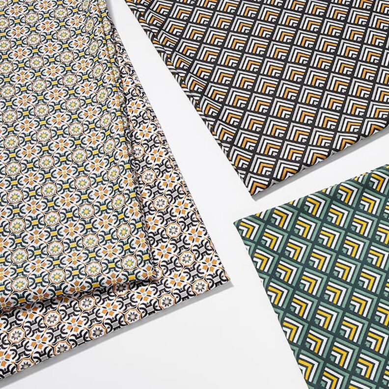 Cotton Cretonne Tile Print – fir green/curry yellow,  image number 5