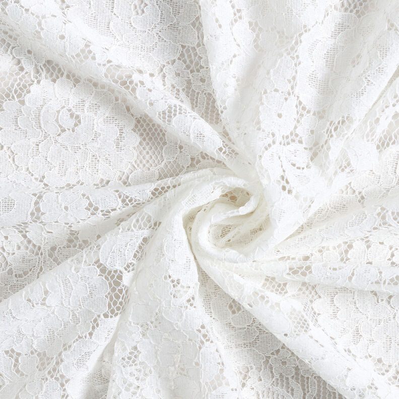 Floral motif fine lace fabric – white,  image number 5