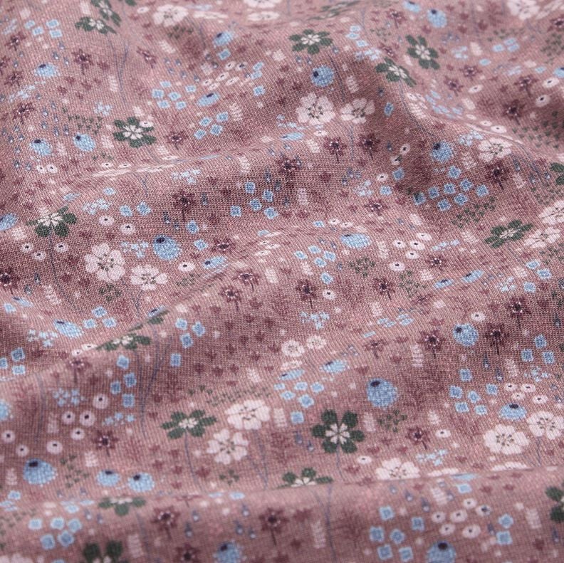 Cotton Jersey Forest flower meadow Digital Print – dark dusky pink,  image number 2