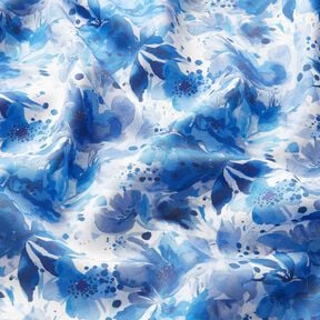 viscose fabric Flowers with splashes of colour – royal blue/white, 
