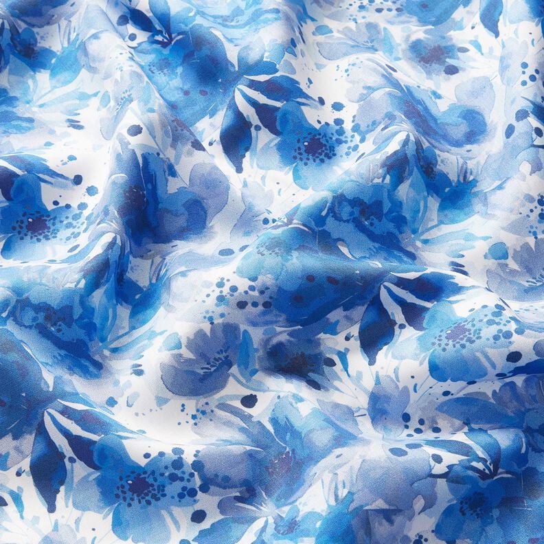 viscose fabric Flowers with splashes of colour – royal blue/white,  image number 2