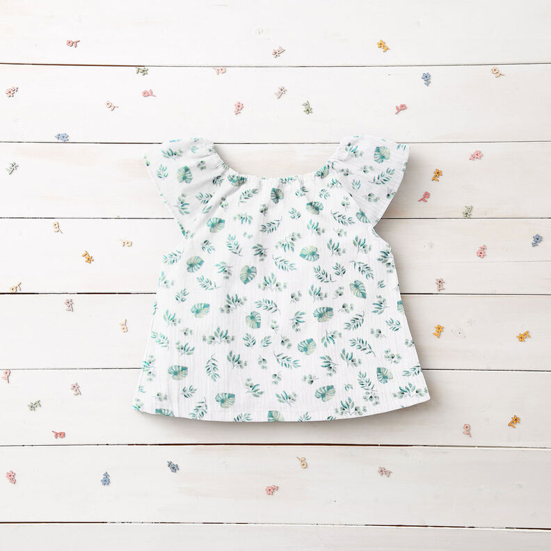 GOTS Double Gauze/Muslin Jungle Leaves | by Poppy – white/pale mint,  image number 6