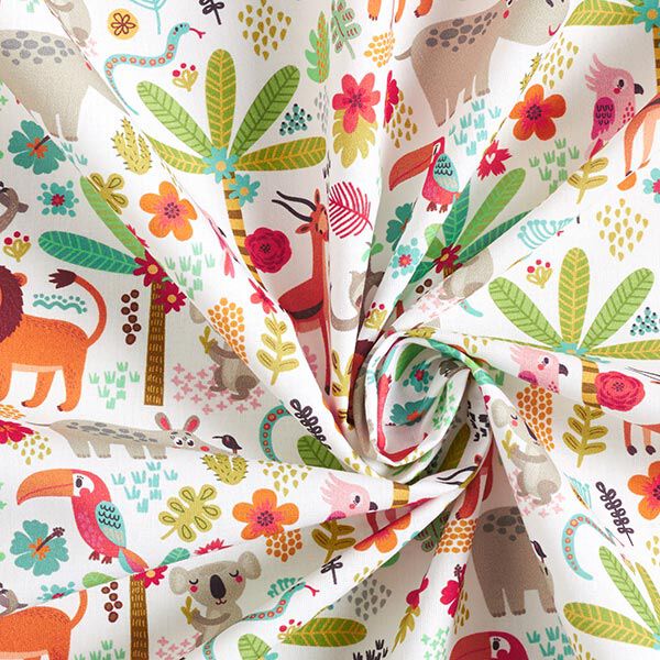 Cotton poplin cockatoo, lion, sloth and co. – white,  image number 3