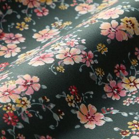 Coated Cotton romantic flowers – dark green, 