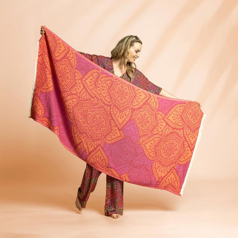 Beachwear hammam towel jacquard ornaments – red/peach orange,  image number 5