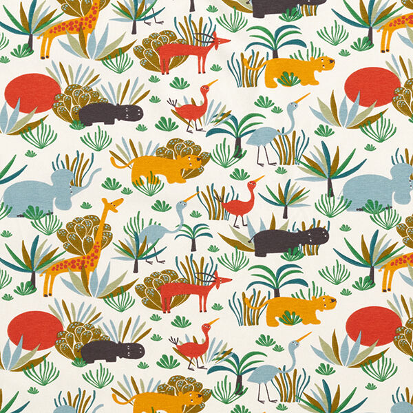 Cotton Jersey Curious Jungle Animals – natural,  image number 1