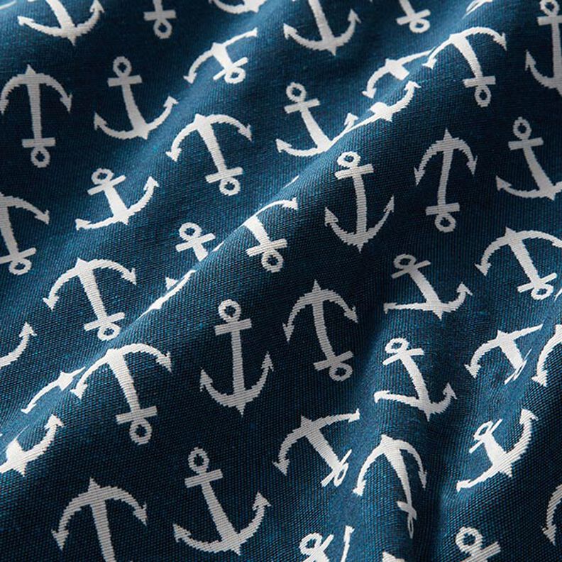 Decor Fabric Jacquard anchor – ocean blue/white,  image number 2