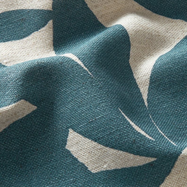 Decor Fabric Half Panama plain leaves – ocean blue/natural, image number 6