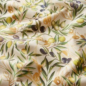 Decorative fabric, half panama olive branches, recycled – light beige | Remnant 60cm, 