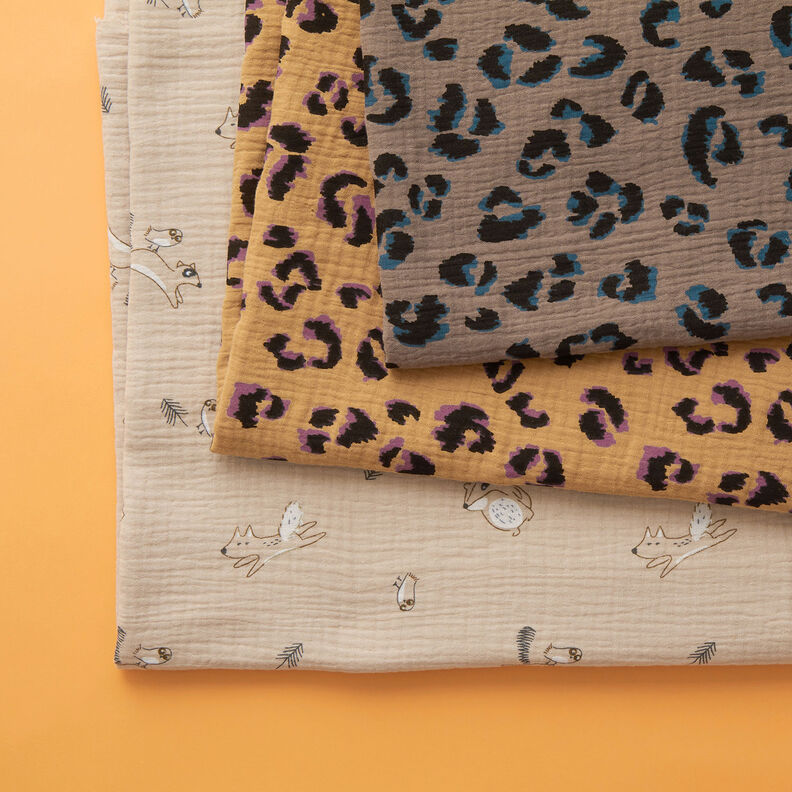 Double Gauze/Muslin leopard print – antique gold/red lilac,  image number 5