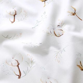 Cotton Poplin Cotton plant and tendrils Digital Print – white, 