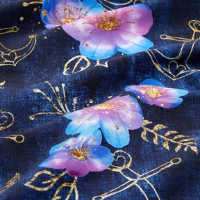 Cotton Jersey Maritime Blossoms | Glitzerpüppi  – midnight blue/royal blue, 