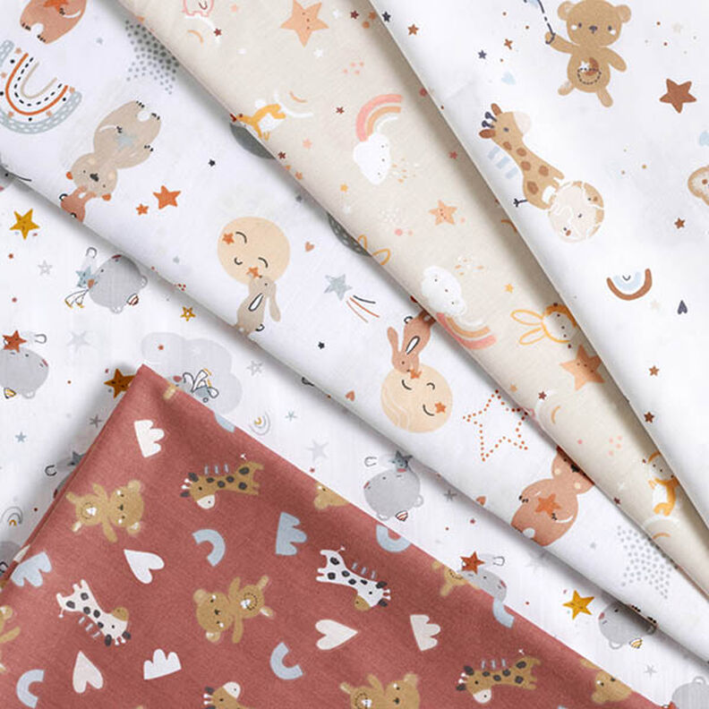 Cotton Poplin starry sky with elephants and bunnies – cashew,  image number 5