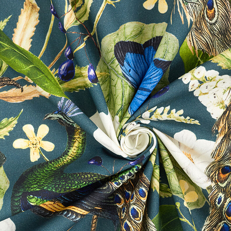 Digital Print Half Panama Decor Fabric Peacock – dark green,  image number 3