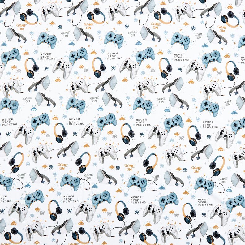 French Terry Game on Digital Print – white,  image number 1