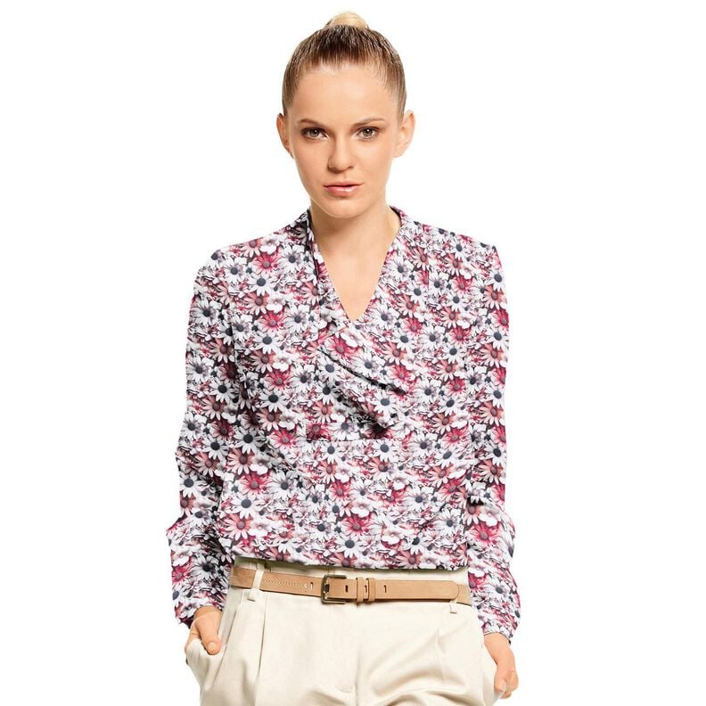 viscose fabric Sea of Daisies – white/purple, image number 5