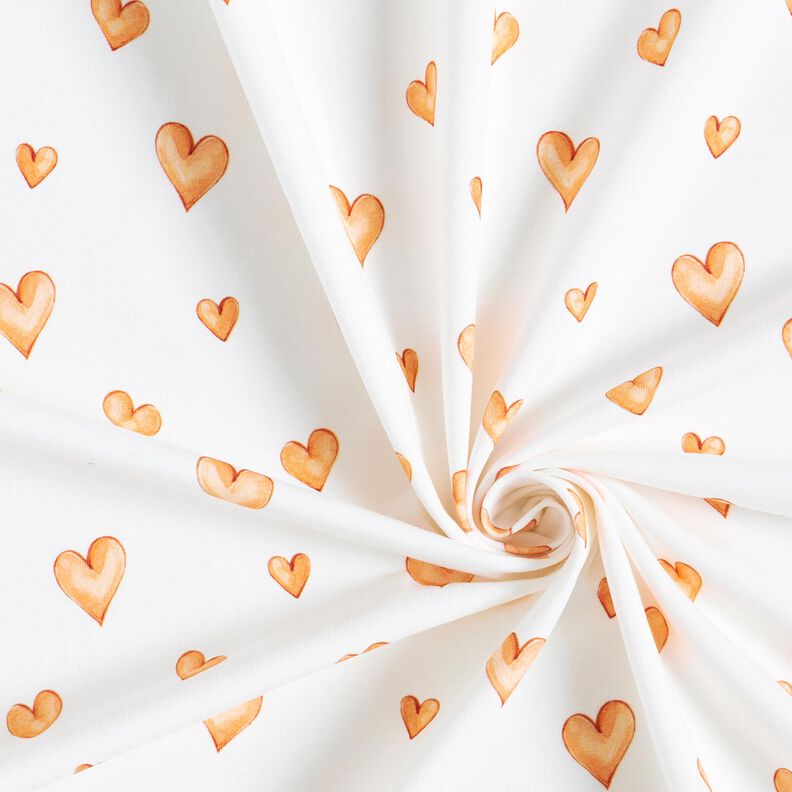 Cotton Jersey watercolour hearts Digital Print – ivory/light orange,  image number 3