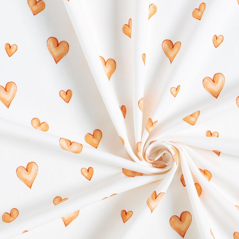 Cotton Jersey watercolour hearts Digital Print – ivory/light orange, image number 3