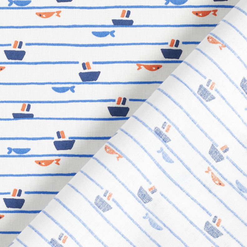 Cotton Poplin Stripes, ships and fish – white/royal blue,  image number 4