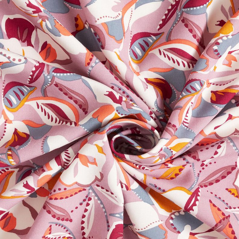 viscose fabric graphic flowers and leaves – offwhite/dark dusky pink,  image number 3