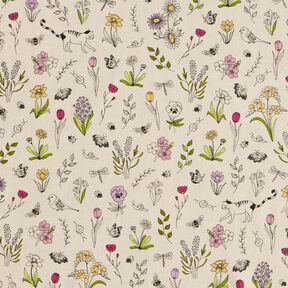 Decor Fabric Half Panama Spring flowers – natural/pink, 
