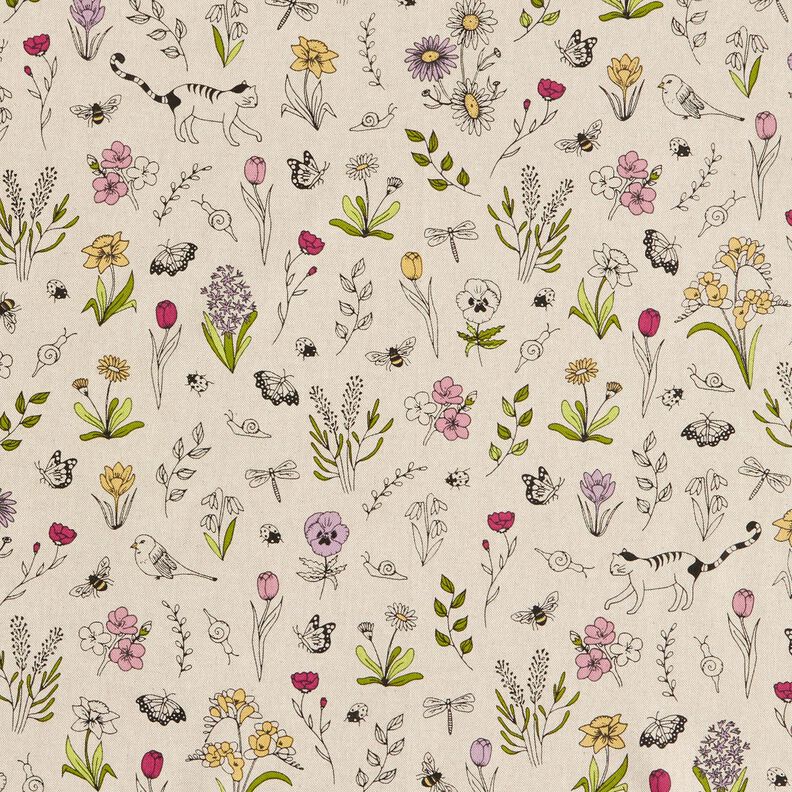 Decor Fabric Half Panama Spring flowers – natural/pink,  image number 1