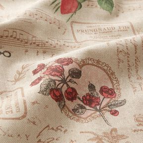 Decor Fabric Half Panama romantic collage – natural/pale berry, 