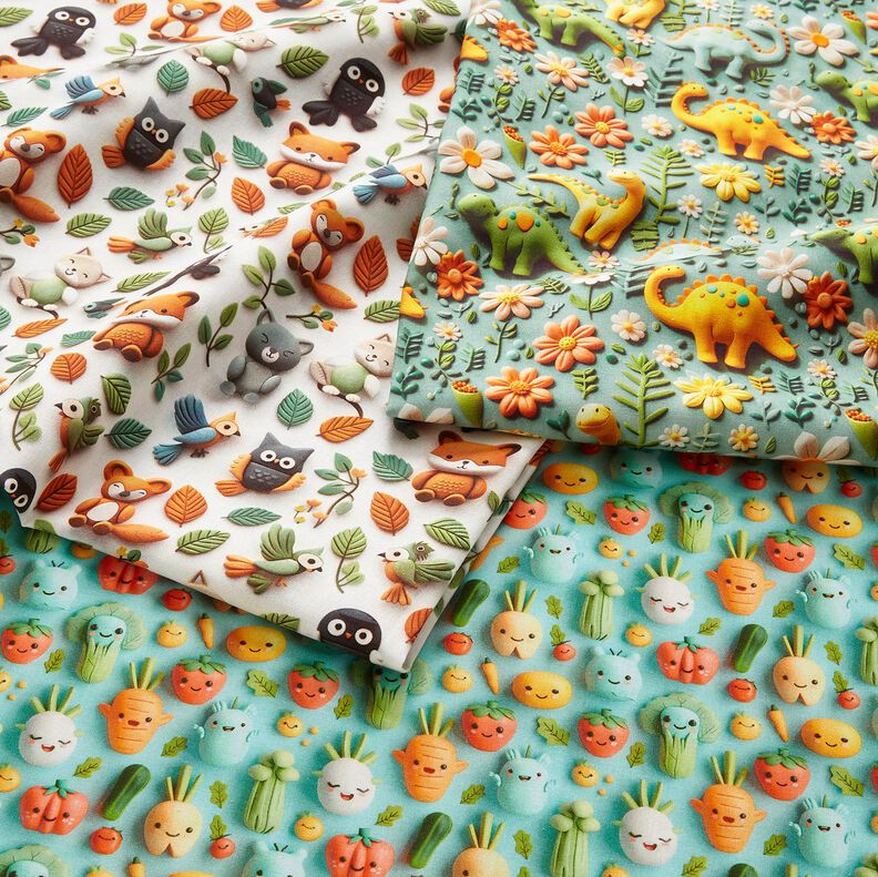 Cotton Poplin clay dinosaurs Digital Print – reed,  image number 5