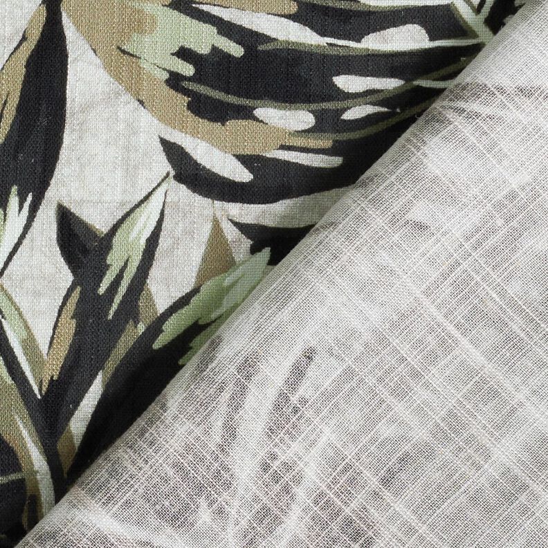 Viscose Linen Blend Monstera digital print – misty grey/light khaki,  image number 4
