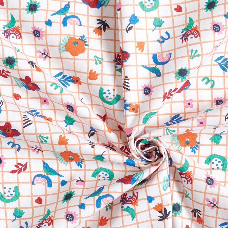 Cotton Cretonne Check with flowers – white/peppermint,  image number 3