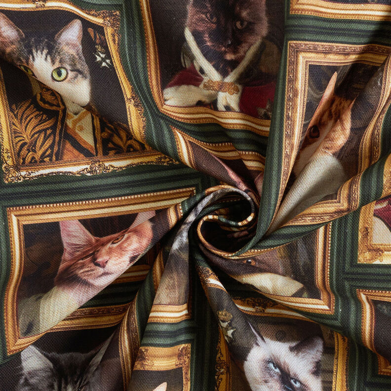 Decor Fabric Half Panama Cat portraits – dark green/gold,  image number 3