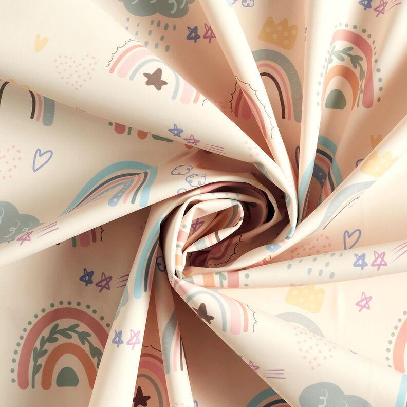 Raincoat Fabric colourful rainbows Digital Print – cream,  image number 4