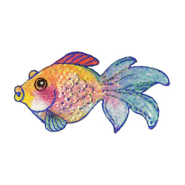 Fish appliqué [ 3 x 7 cm ] – orange/turquoise,  image number 1