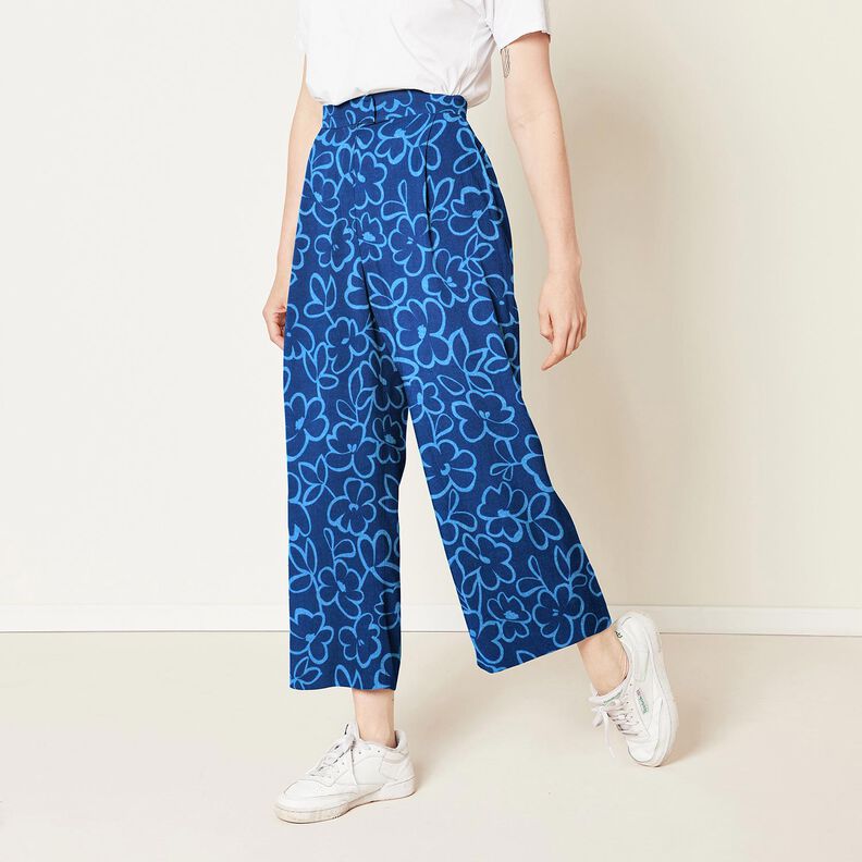 Viscose crepe abstract flowers – navy blue/royal blue, image number 5
