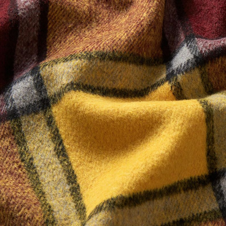 Coat Fabric roughened check – burgundy/curry yellow, image number 6