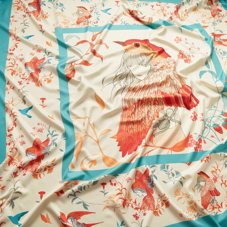 Satin panel birds and fairies | Katia Fabrics – aqua blue/cream, image number 2