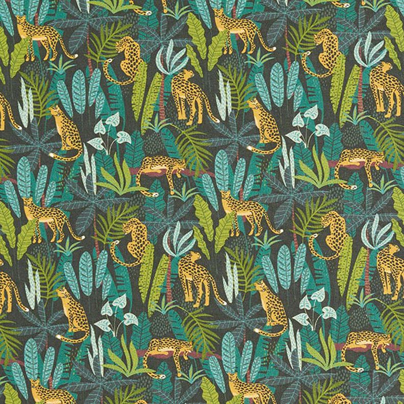 Decor Fabric Cotton Poplin Leopards in the Jungle – green/yellow,  image number 1