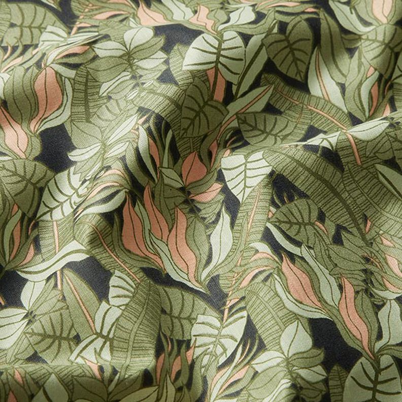 Cotton Cretonne tropical leaves – black/green,  image number 2