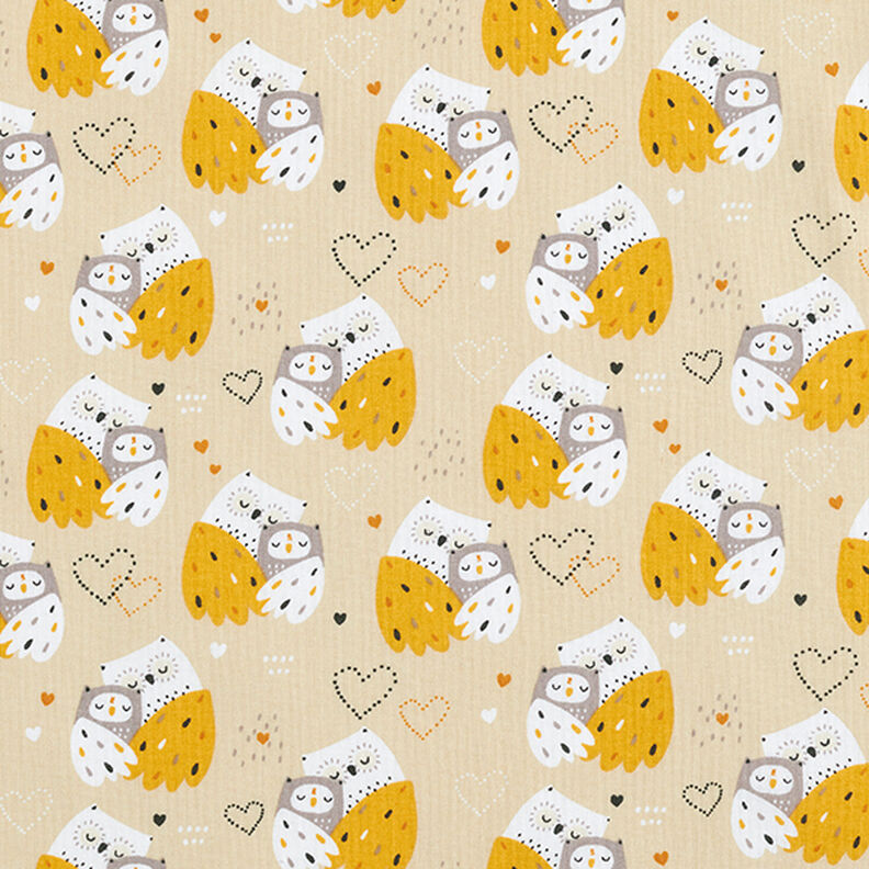 Poplin Cuddly Owls – almond/curry yellow,  image number 1