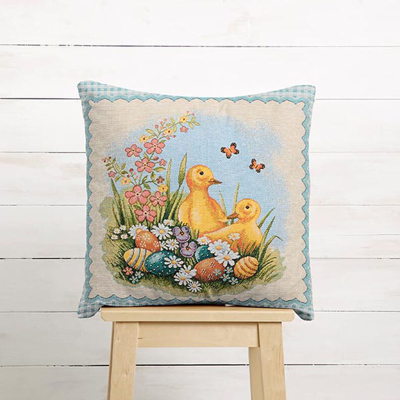 Decorative Panel Tapestry Fabric Chicks and Easter Eggs – light blue,  image number 6