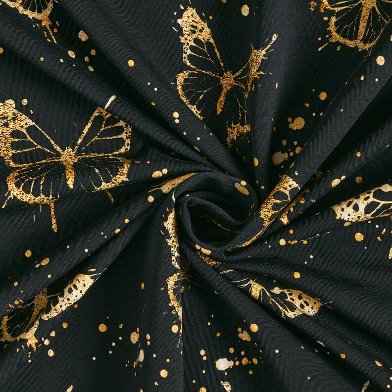 Cotton Jersey golden butterflies | Glitzerpüppi – black,  image number 3