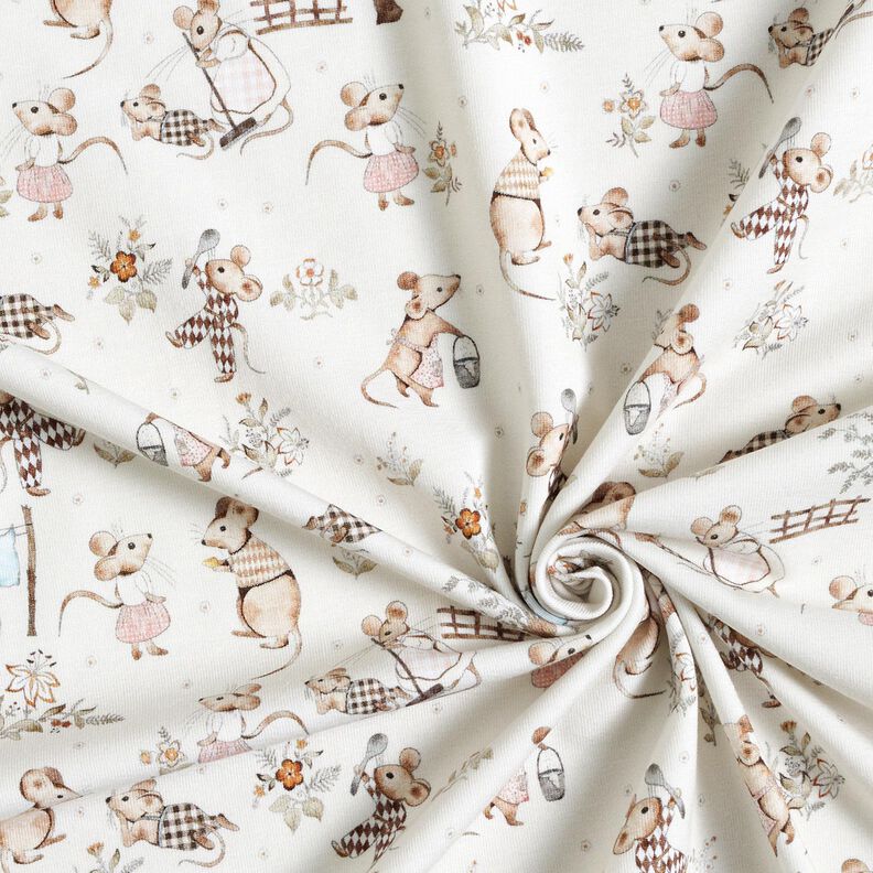 Cotton Jersey Mouse family Digital Print – offwhite,  image number 3