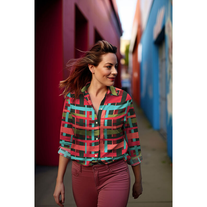 viscose fabric stretch Line Layers | Nerida Hansen – merlot/orange,  image number 5